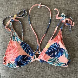 Beach Joy Bikini Top Tropical Print Adjustable Tie Back Size M Medium
